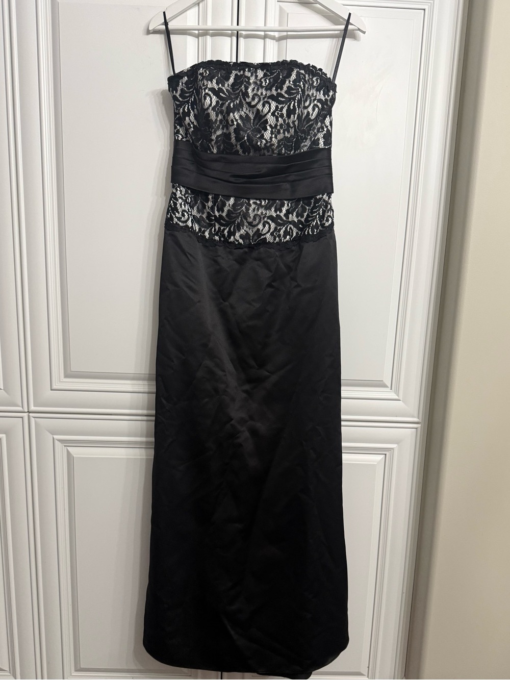 VTG Impression Bridal Y2K Black Satin & Lace Strapless Lace Evening Gown Size 10